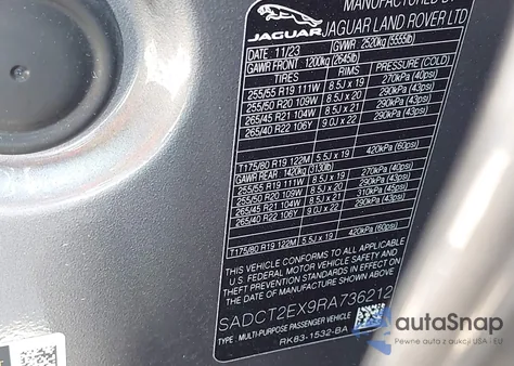 2024 Jaguar F-Pace R-Dynamic S P250 Awd Automatic из США, поврежденный, VIN SADCT2EX9RA736212